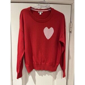 Versona Boutique Black Red w/White Heart Valentine Sweater Large Poly/Wool Blend